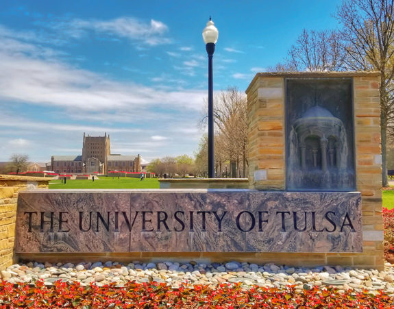 McFarlin and the University of Tulsa sign viewed from blair drive