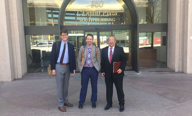 (Left to right) Professors Michael Keller, Todd Otanicar and Siamack Shirazi receive the SETO award from the U.S. Department of Energy.