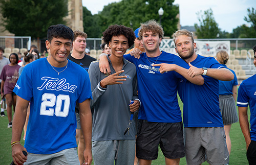 male students at orientation