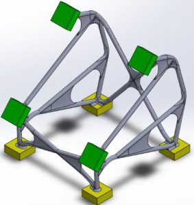 Illustration of a metal device with four arms and legs