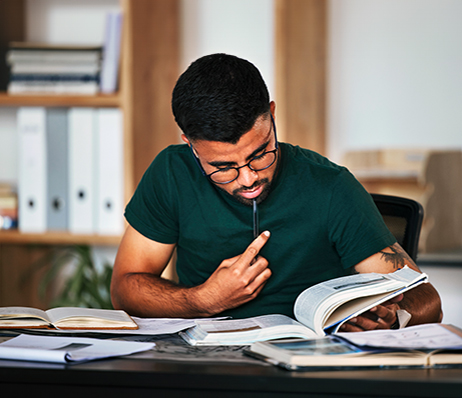 Photograph of a student reading