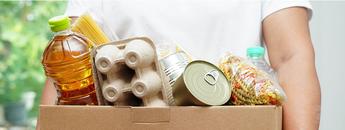 Photograph of a box of grocery items