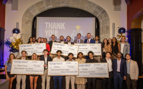 Group photo of Hurricane Pitch Competition 2025 winners holding prize checks.