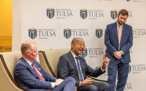 Three men at the University of Tulsa College of Law. The B.C. Franklin Lecture explores law.