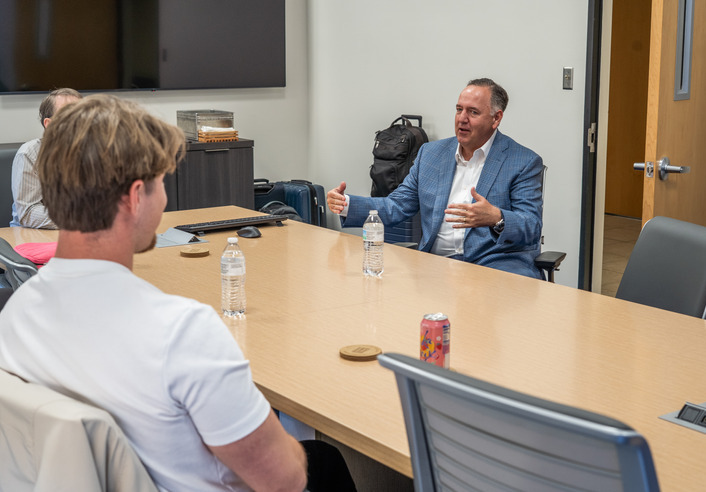 Chris Crawford with business students