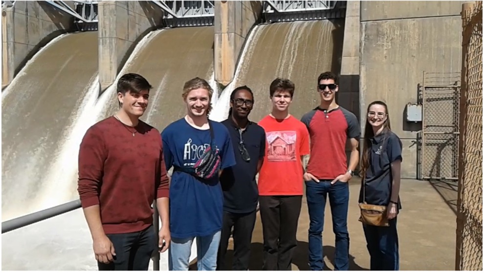 Group of students at a dam for the UTulsa NSF undergraduate research program.