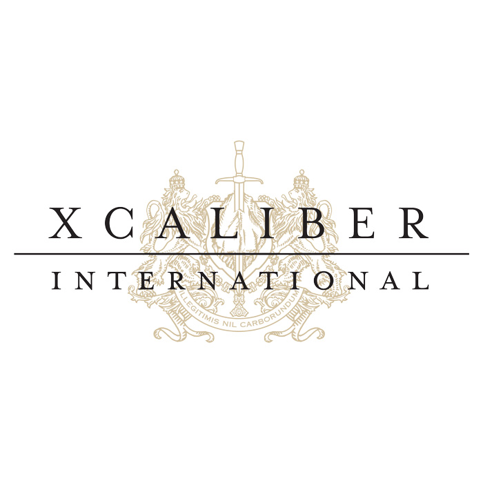 XCaliber International logo featuring lions, a sword, and the motto "Legitimis Nil Carborundum.