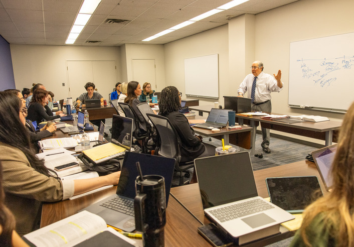 Martin Frey lecturing UTulsa Law students in a classroom.