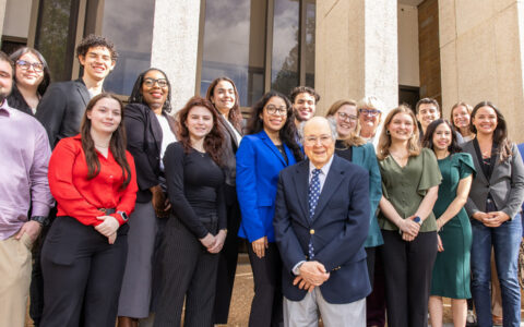 Martin Frey with UTulsa Law students on campus.
