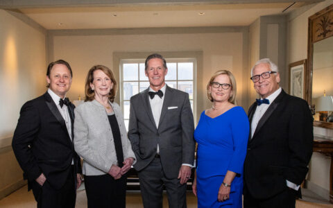 Five formally dressed individuals at the 2026 College of Law Hall of Fame induction ceremony.