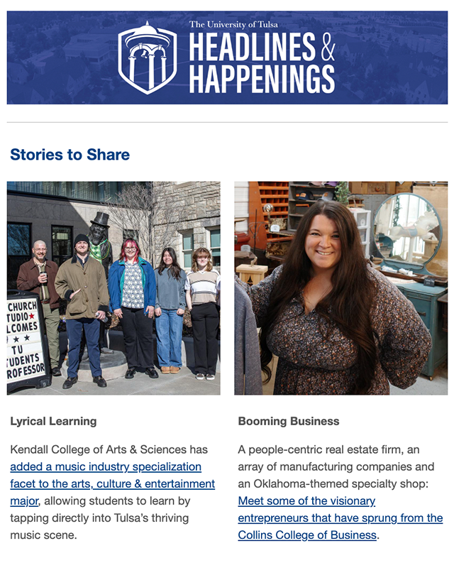 The University of Tulsa "Headlines & Happenings" featuring ACE Management students and a local business owners.