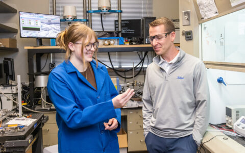 UTulsa student and mentor in a lab, awarded NSF Graduate Research Fellowships.