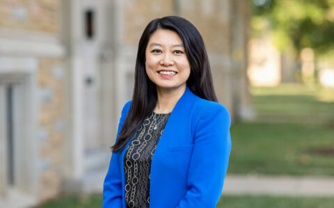 Vivian Wang, Vice Provost and Fulbright U.S. Scholar Award recipient, smiles outdoors.