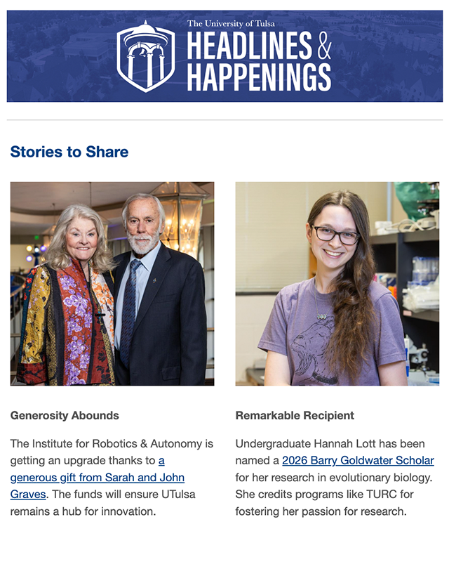 University of Tulsa Headlines & Happenings: Generosity Abounds