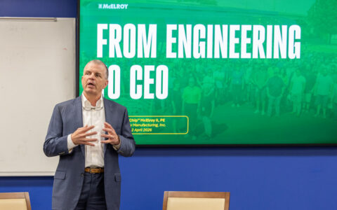 Chip McElroy, CEO of McElroy Manufacturing, speaks at UTulsa.
