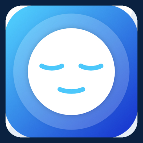 Calm face icon on a blue gradient background, MindShift CBT logo