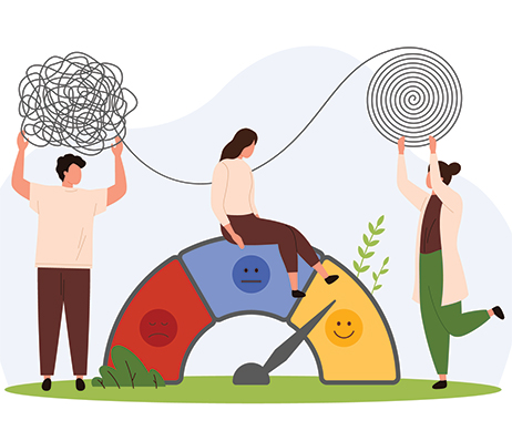 People using self help tools to manage emotional well-being on a mood meter