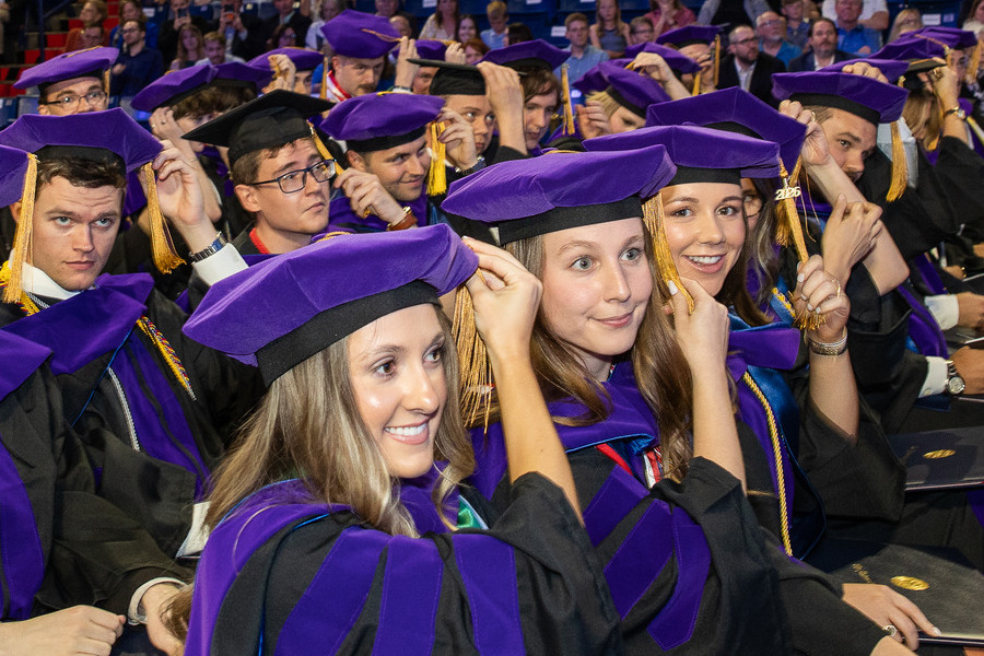 Law graduates in UTulsa regalia at commencement 2026