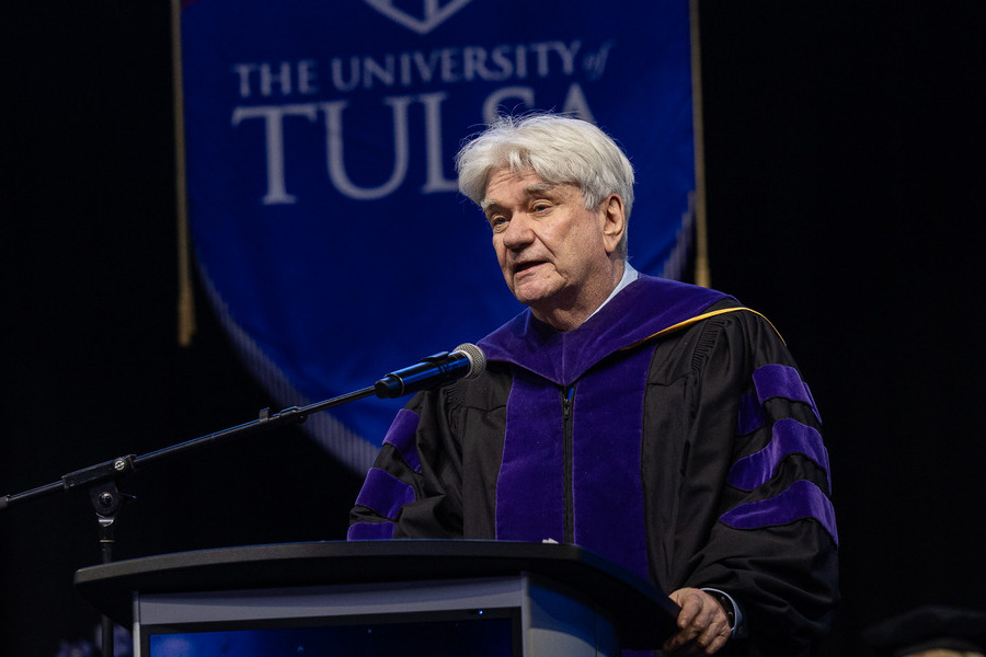 University of Tulsa commencement speaker in academic regalia