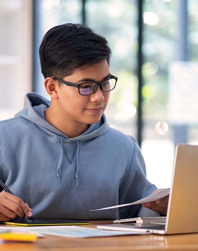 Student working on laptop