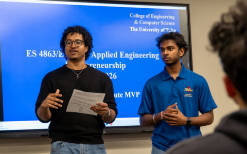 Students present in an engineering entrepreneurship class.