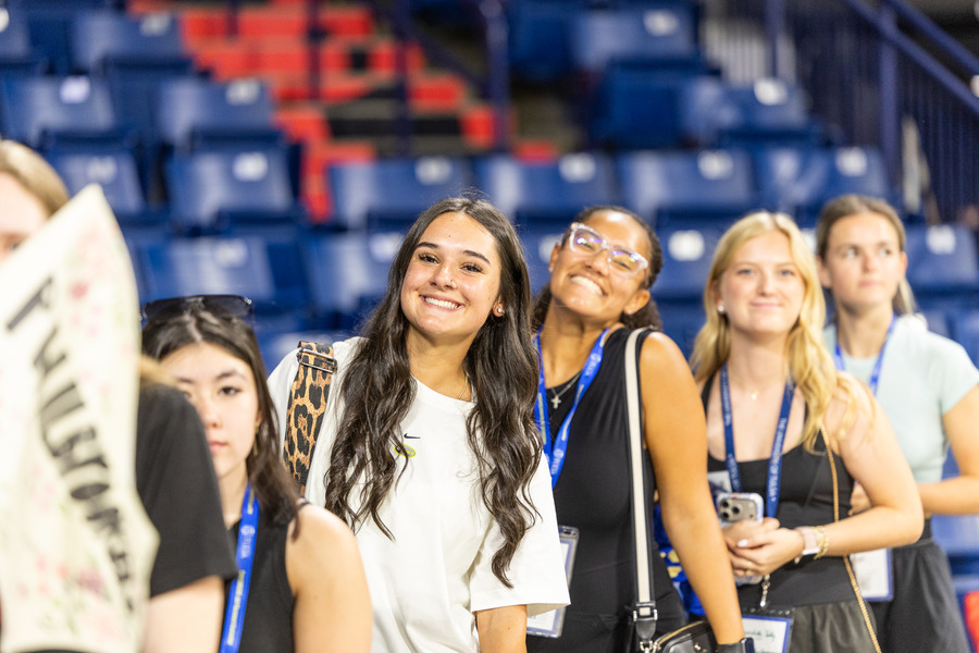 Smiling students at orientation