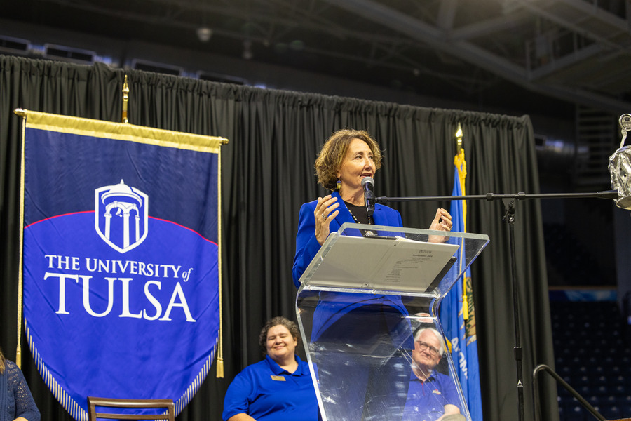 President Stacy Leeds makes remarks at matriculation