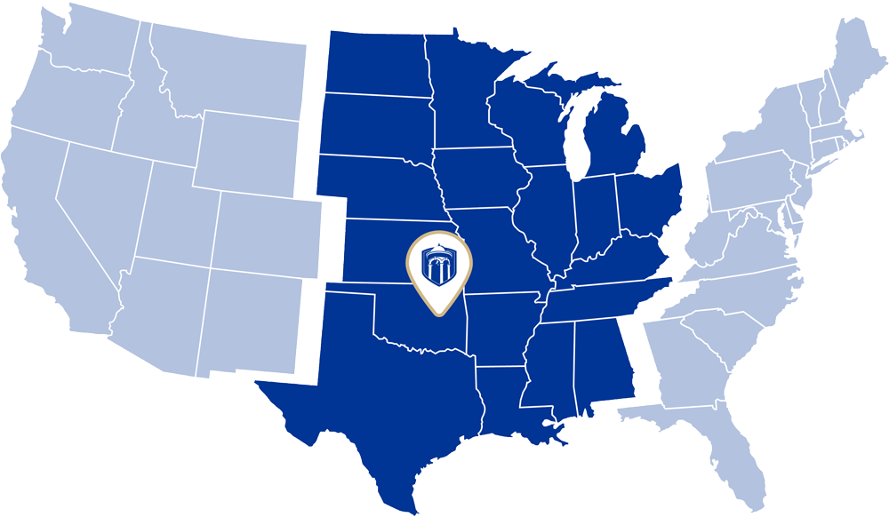 US map with highlighted central states