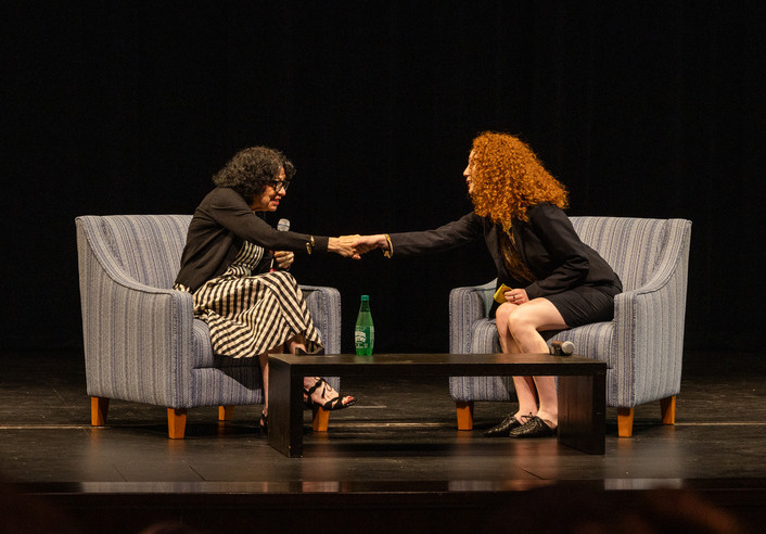 U.S. Supreme Court Justice Sonia Sotomayor shaking a student's hand